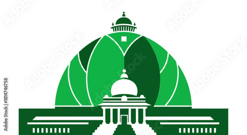 Elegant green architectural landmark, a modern stylized building perfect for city branding and governmental designs, conveying trust, stability, and eco-consciousness originally vector