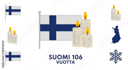 Celebrate Finland's Independence Day with Elegant Candles and the Iconic Flag, a Symbol of National Pride and Festive Remembrance of Suomi's 106 Years