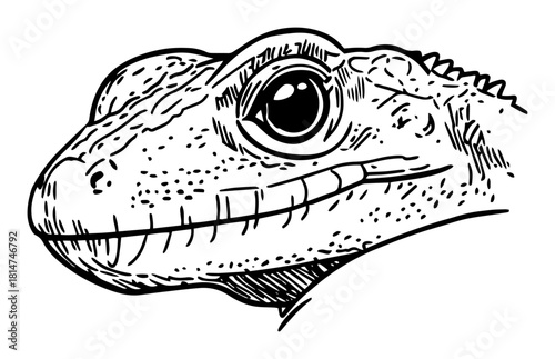 lizard head reptile close up hand drawn vector sketch illustration