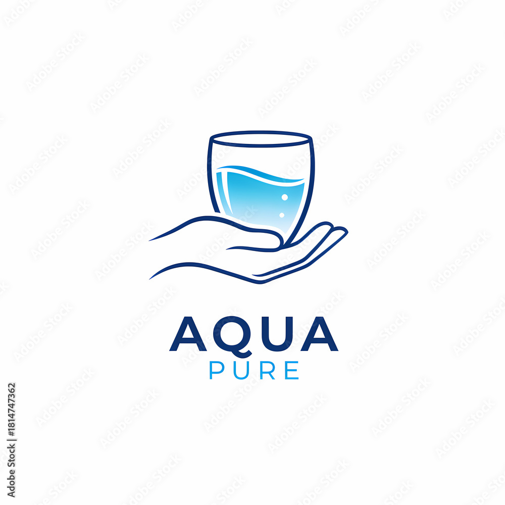 Obraz premium Clean Water Logo Aqua Pure Hand Holding Glass Icon for Purification Branding