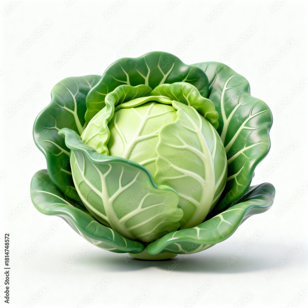 Fototapeta premium Cabbage 3D icon illustration isolated on a white background, symbolizing fresh healthy vegetables, nutritious organic food, and cooking ingredients