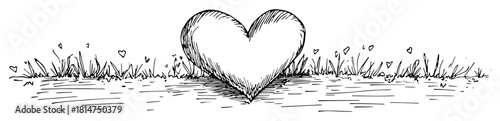 heart in grass hand drawn love sketch