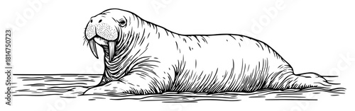 walrus lying on ice hand drawn illustration