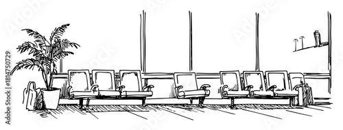 airport waiting area interior sketch illustration
