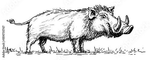 walking wild boar hand drawn sketch