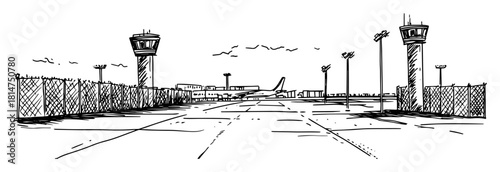 airport runway with control towers sketch