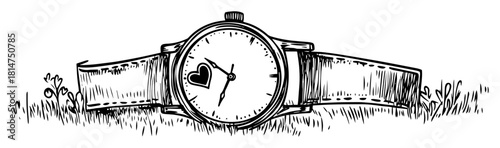wristwatch with heart hand drawn illustration