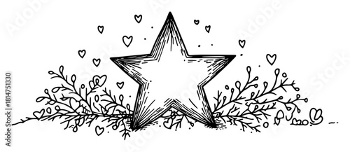 decorative star with floral elements sketch