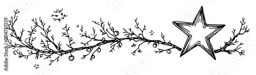 branch with star and decorations hand drawn sketch