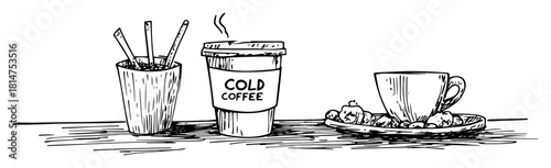 coffee and dessert hand drawn sketch