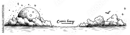 cosmic scene with moon and clouds sketch