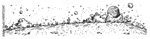 space landscape with planets and hills