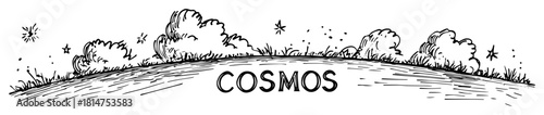 cosmos themed doodle with trees and stars