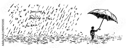 child with umbrella in the rain sketch