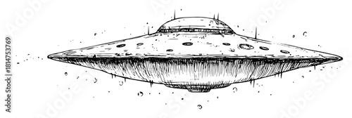 ufo spaceship close up hand drawn sketch