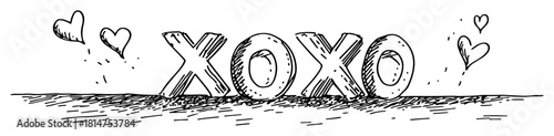 xoxo text with hearts doodle sketch