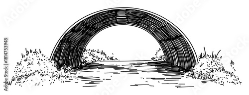 arched tunnel or bridge over path sketch