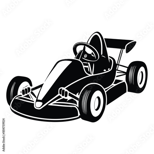 go kart black and white silhouette on white background