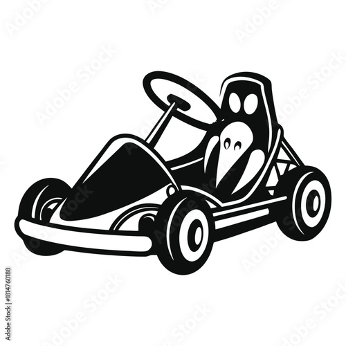 go kart black and white silhouette on white background
