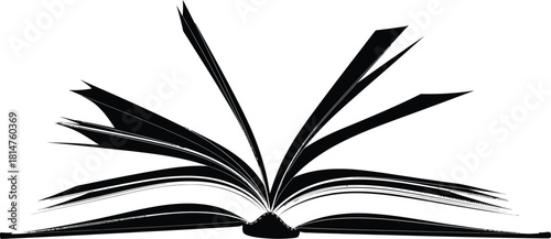 An open book with fanned pages, a classic symbol of knowledge, education, and literature