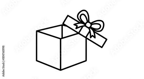 Open gift box layout black white icon 