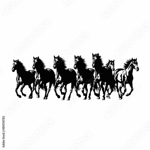 Silhouette of a Galloping Herd - A Powerful Display of Equine Energy.