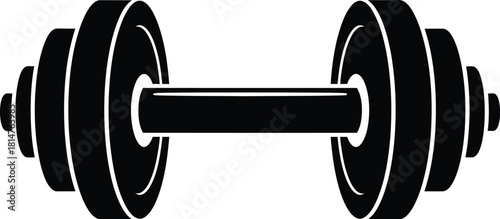 Minimalist black silhouette of a dumbbell, an essential tool for weightlifting, exercise, and physical fitness