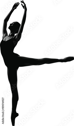 Ballerina silhouette pointe with arms raised and one leg extended