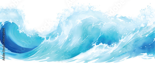 Abstract blue waves mimic the bright summer sky with fluffy white clouds, capturing the clear beauty of nature's light and water