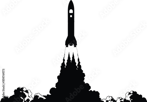 Rocket launch silhouette with smoke, symbolizing startup, innovation, and space exploration
