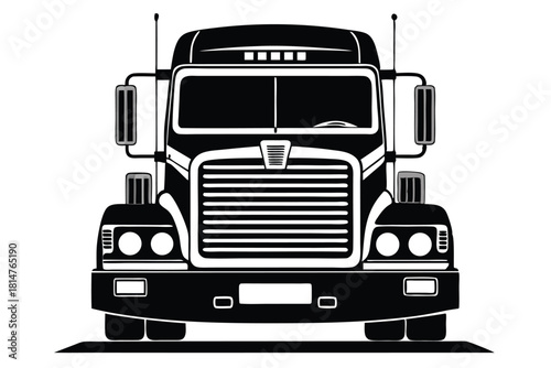 front view semi truck black and white silhouette