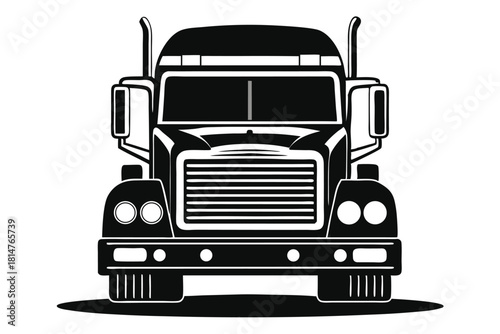 front view semi truck black and white silhouette