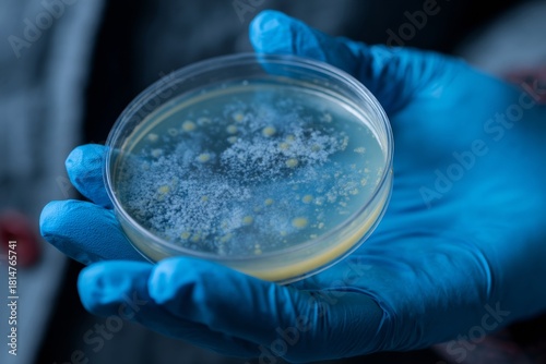 Close-Up of a Petri Dish Containing Cultured Microorganisms, Showcasing Diverse Fungi Colonies on Agar Surface