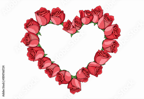 Artistic Arrangement of Red Roses Forming a Heart Shape Symbolizing Love and Romance on a Clean White Background
