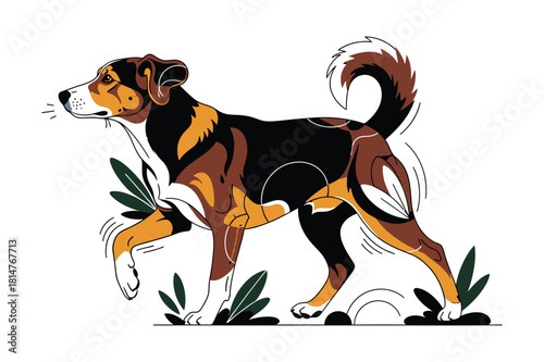 Artistic illustration of a bernese mountain dog in a field