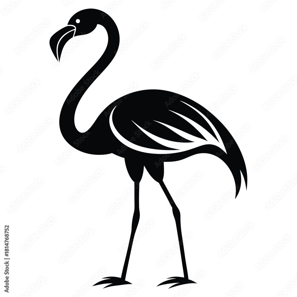 Obraz premium flamingo bird black and white silhouette on white background