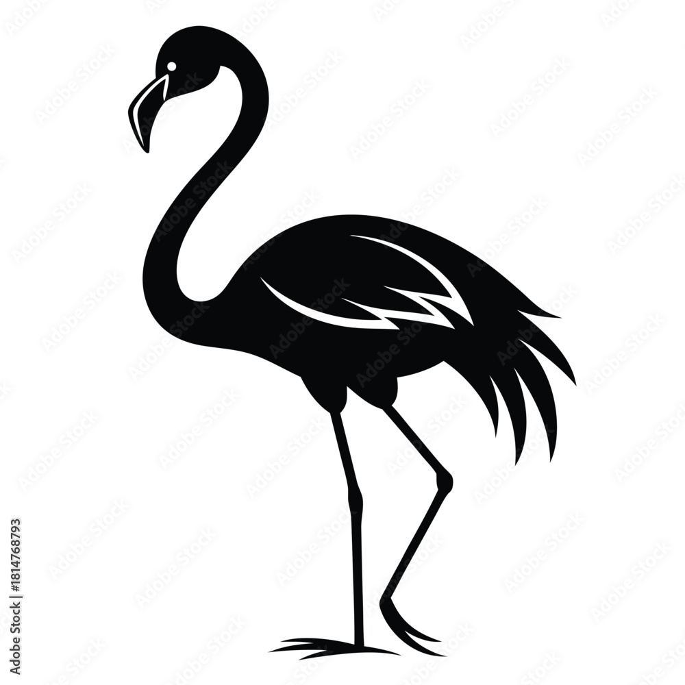 Obraz premium flamingo bird black and white silhouette on white background