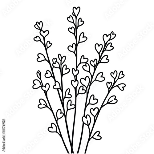 Heart leaf branch sketch minimalist botanical illustration for valentine s day