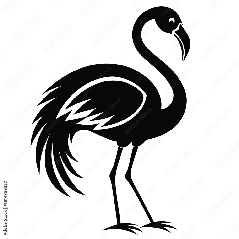 Obraz premium flamingo bird black and white silhouette on white background