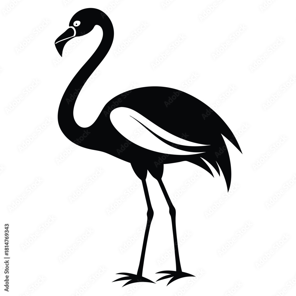 Obraz premium flamingo bird black and white silhouette on white background