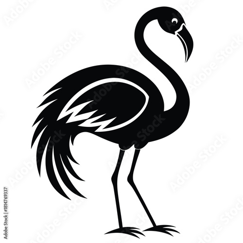 flamingo bird black and white silhouette on white background