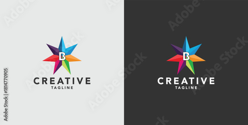 Digital colorful abstract icons, elements and symbols with initial B logo, template