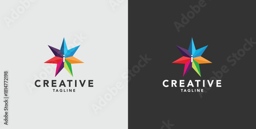 Digital colorful abstract icons, elements and symbols with initial I logo, template
