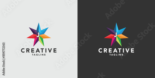 Digital colorful abstract icons, elements and symbols with initial J logo, template