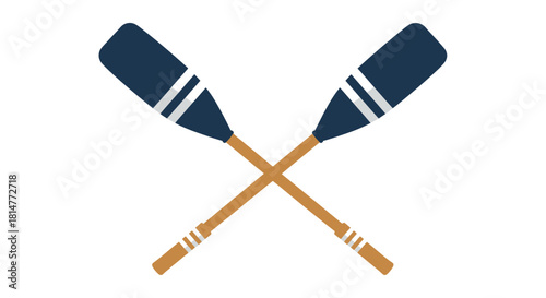 A pair of crossed rowing oars with wooden handles and dark blades