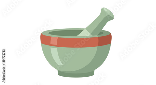 A simple illustration of a green and red mortar and pestle