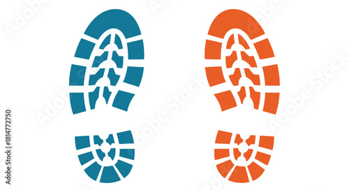 Two colorful shoe sole imprints teal and orange suggest footprints or tracks