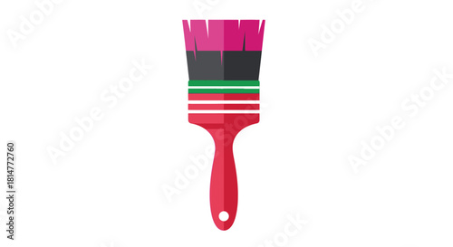 A brightly colored painting brush with red green and black bristles