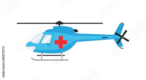 A simplified illustration of a blue medical rescue helicopter with a red cross