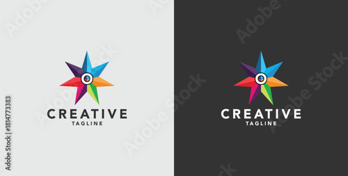 Digital colorful abstract icons, elements and symbols with initial O logo, template